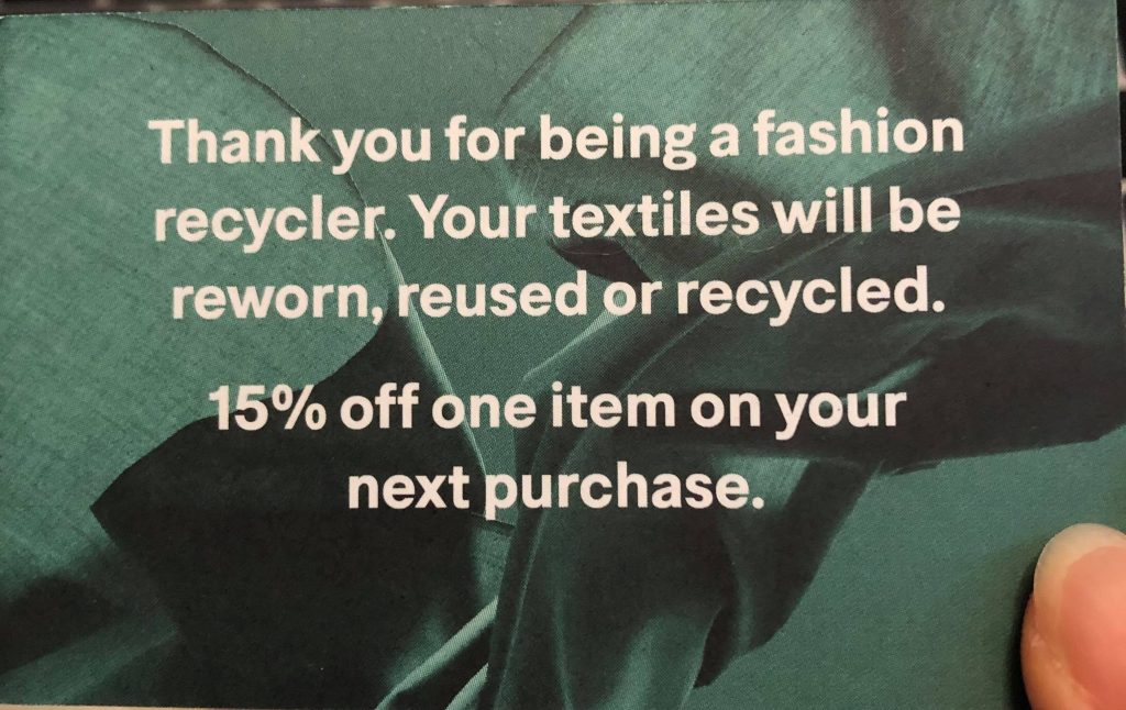 Gift card given by H&M after you donate clothes in their stores